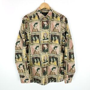 Burberry Framed Heads Multicolor Print Button Down Men’s Long Sleeve Shirt Small